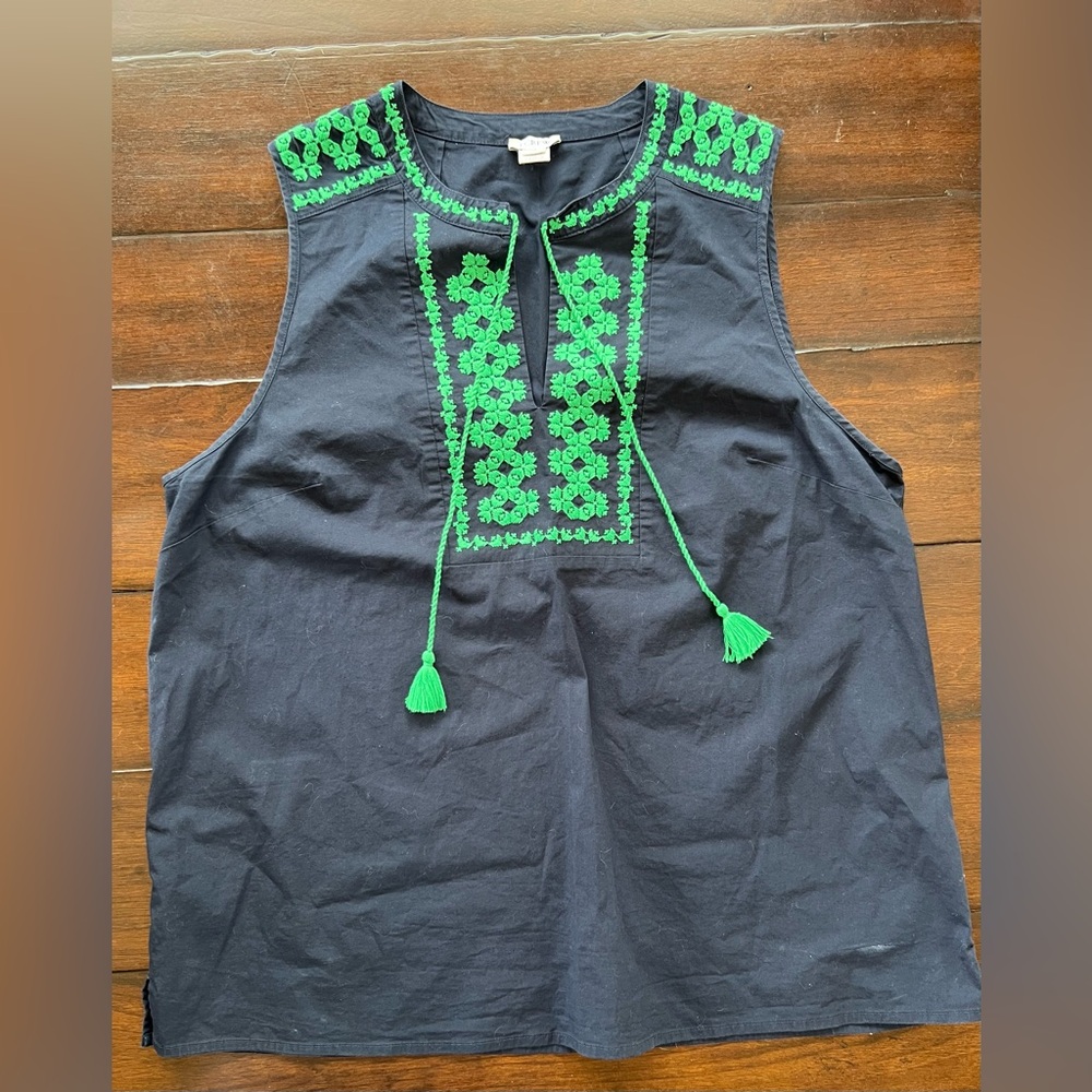 Super cute J.Crew tank top with tunic neckline and tassels.